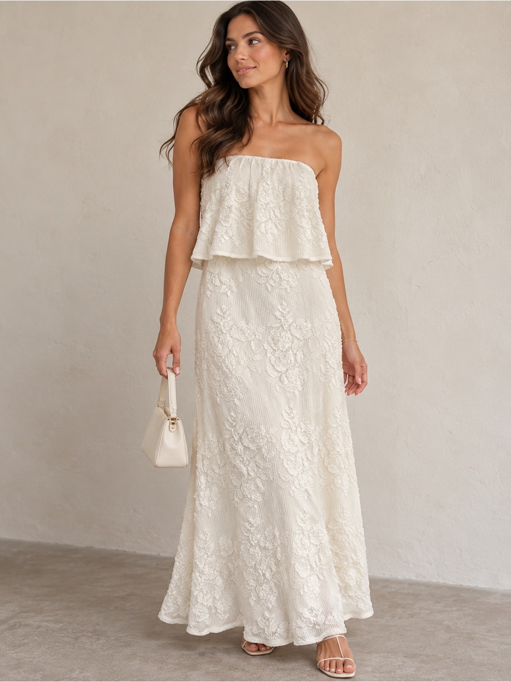 NWOT Zara White Floral Strapless Maxi Dress Women’s Small Romantic Boho